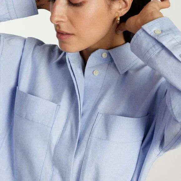 NWT Everlane Oxford Shirt Dress Blue Belted Organic Cotton Oversized Preppy S - Picture 2 of 12